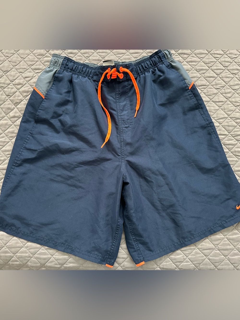 Men's NIKE Navy Swim Trunks with Orange Drawstring | Size Large